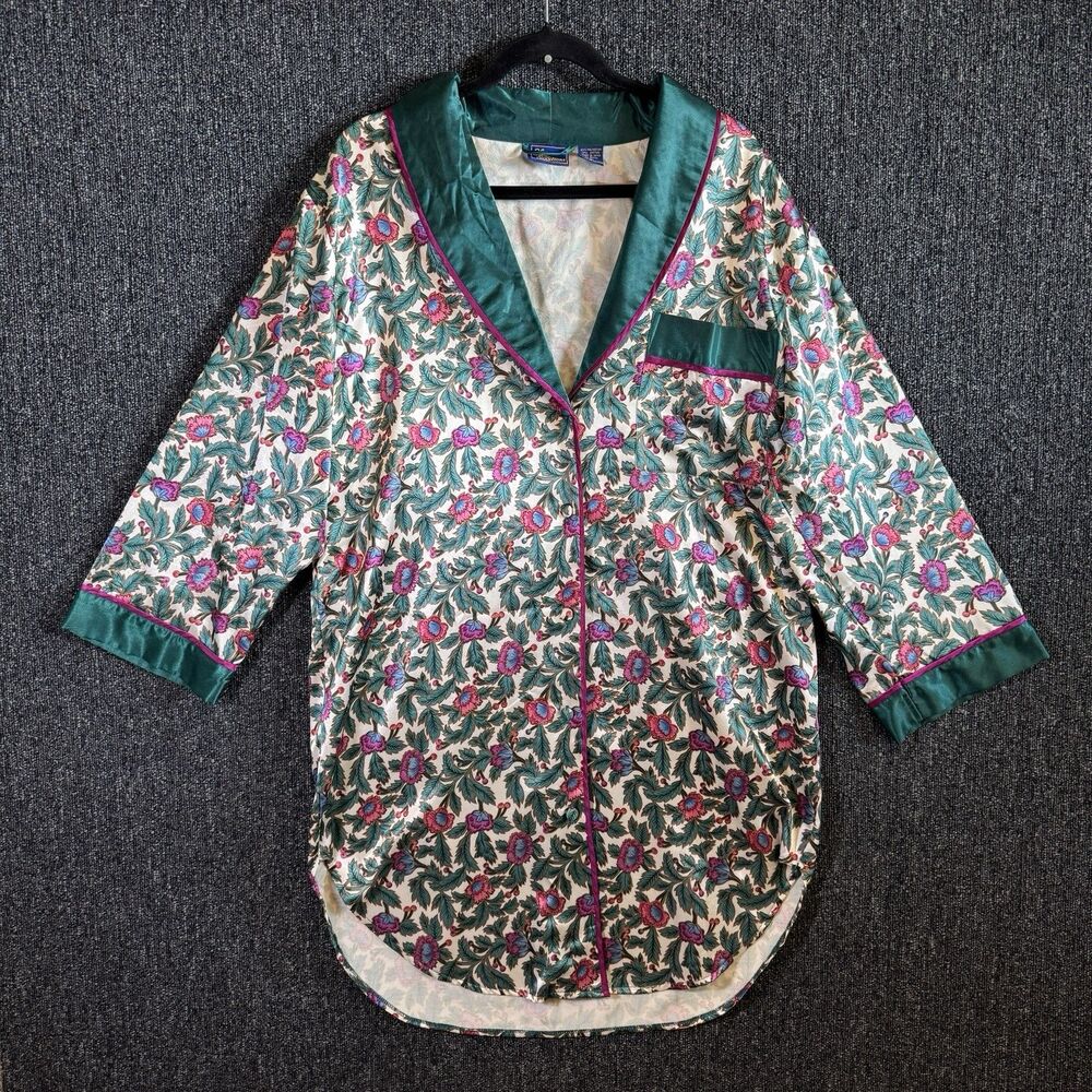 Vintage Sleep Solutions Floral Nightgown Medium Cottagecore Grandmacore Emerald